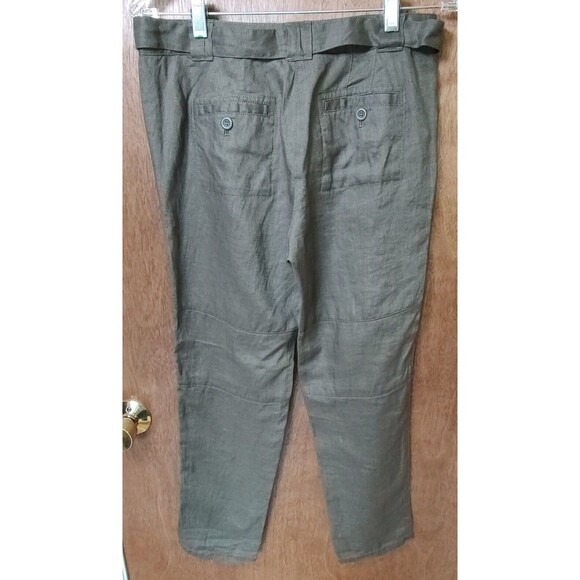 NWT Loft size 0P olive green 100% linen belted pants side and back pockets - Picture 6 of 9